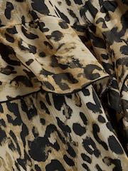 River Island Brown Animal Print High Neck Frill Midi Dress - Image 4 of 4