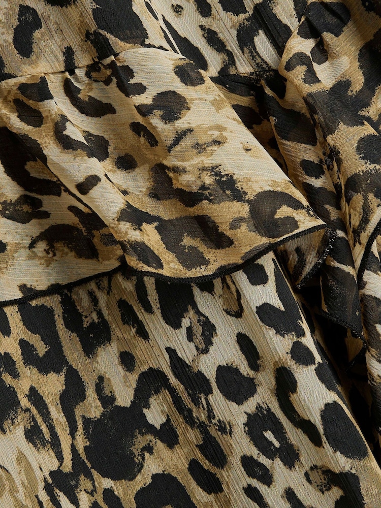 River Island Brown Animal Print High Neck Frill Midi Dress - Image 4 of 4