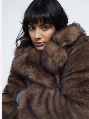 River Island Brown Short Plush Faux Fur Jacket - Image 2 of 4