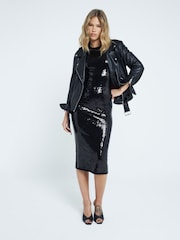 River Island Black Sequin Bodycon Midi Dress - Image 1 of 6