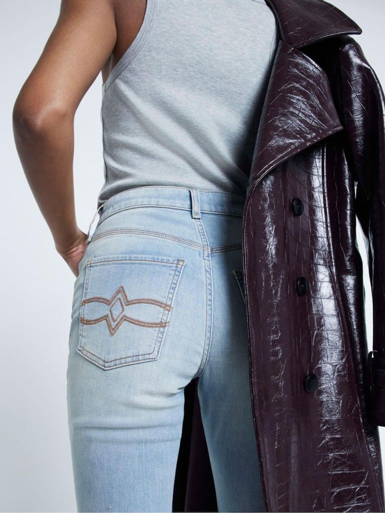 River Island Light Blue 2 Petite High Rise Tummy Hold Flare Jeans - Image 2 of 6