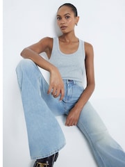River Island Light Blue 2 Petite High Rise Tummy Hold Flare Jeans - Image 4 of 6