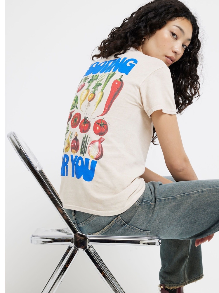 River Island Yellow Rooting for you Crew 100% Cotton T-Shirt - Image 2 of 6 River Island Yellow Rooting for you Crew 100% Cotton T-Shirt - Image 2 of 6