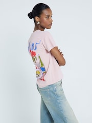 River Island Pink Boyfriend Fit 100% Cotton Italiano Back Print T-Shirt - Image 2 of 6