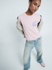River Island Pink Boyfriend Fit 100% Cotton Italiano Back Print T-Shirt - Image 3 of 6