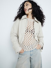 River Island Cream Faux Leather Overshirt - Image 1 of 4