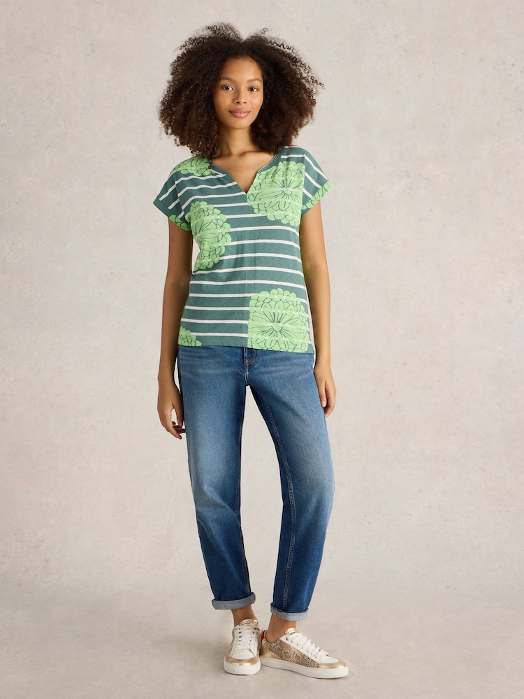 White Stuff Green Nelly Notch Neck T-Shirt - Image 1 of 6