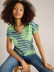 White Stuff Green Nelly Notch Neck T-Shirt - Image 2 of 6