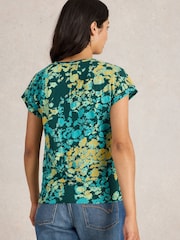 White Stuff Green Nelly Notch Neck 100% Organic Cotton T-Shirt - Image 2 of 6