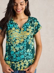 White Stuff Green Nelly Notch Neck 100% Organic Cotton T-Shirt - Image 3 of 6