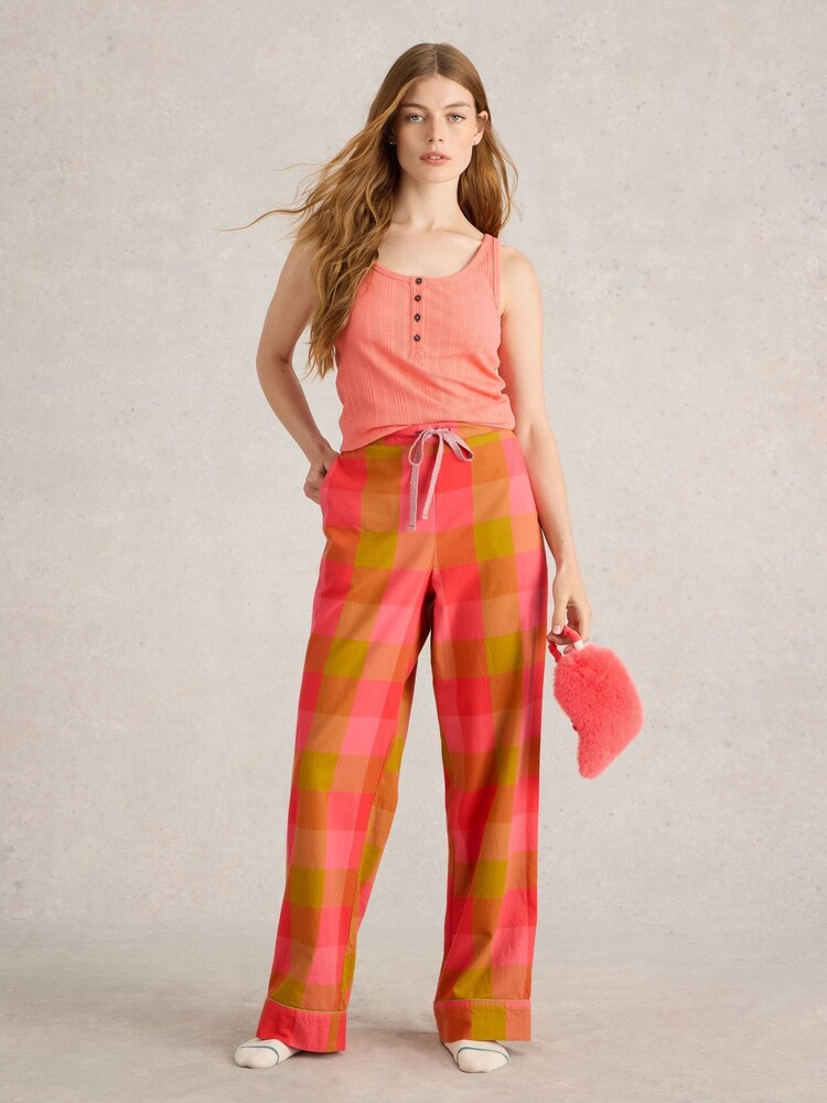 White Stuff Pink Nina Organic Check Pyjama Bottom - Image 1 of 6