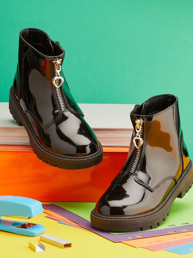ToeZone Lydia Girls Patent Leather Zip Black Boots - Image 15 of 15 ToeZone Lydia Girls Patent Leather Zip Black Boots - Image 15 of 15