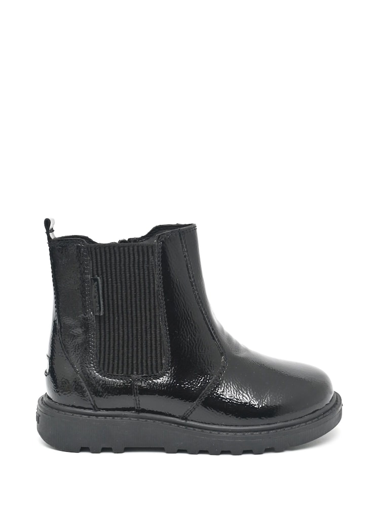 ToeZone Amara Girls Patent Leather Gusset and Zip Black Boots - Image 1 of 6 ToeZone Amara Girls Patent Leather Gusset and Zip Black Boots - Image 1 of 6