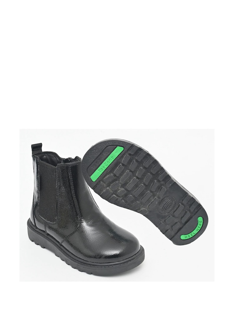 ToeZone Amara Girls Patent Leather Gusset and Zip Black Boots - Image 2 of 6 ToeZone Amara Girls Patent Leather Gusset and Zip Black Boots - Image 2 of 6