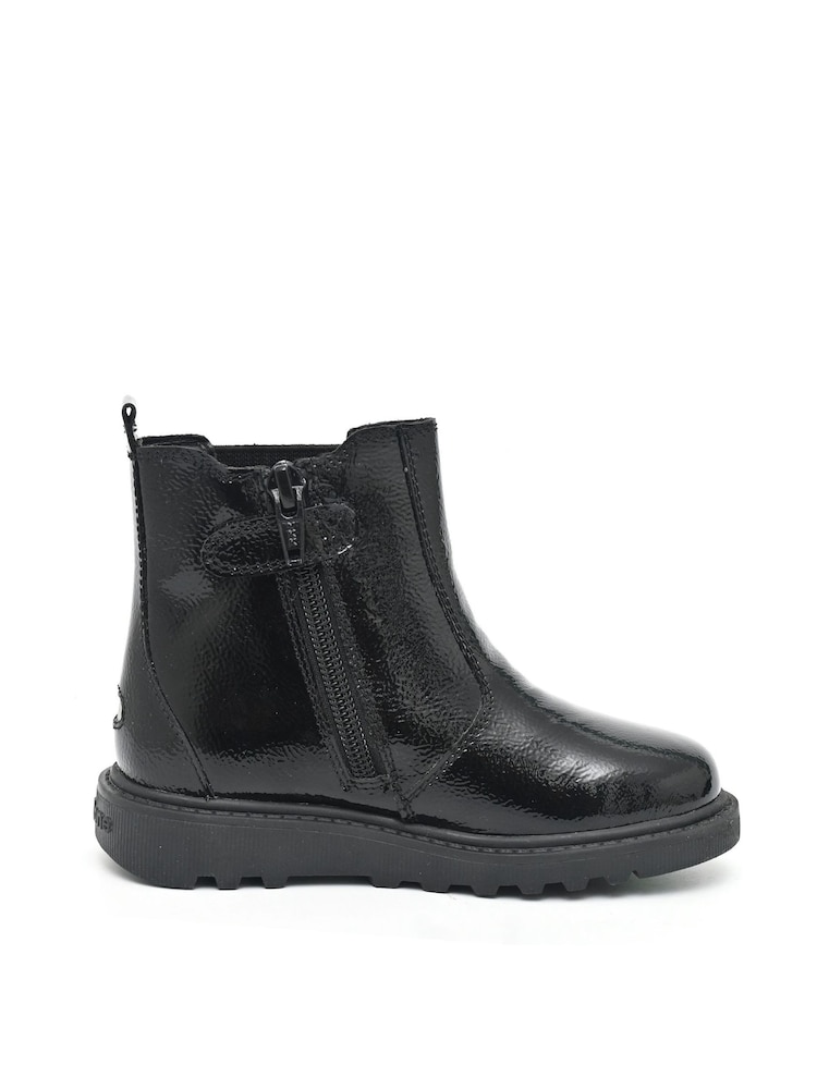 ToeZone Amara Girls Patent Leather Gusset and Zip Black Boots - Image 3 of 6