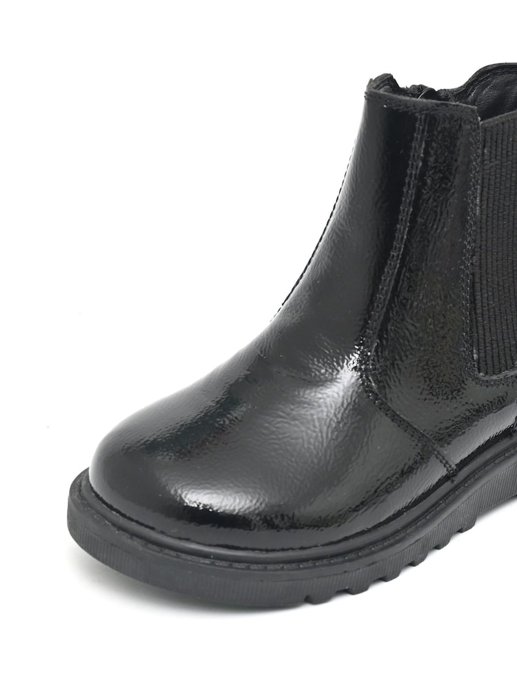 ToeZone Amara Girls Patent Leather Gusset and Zip Black Boots - Image 4 of 6