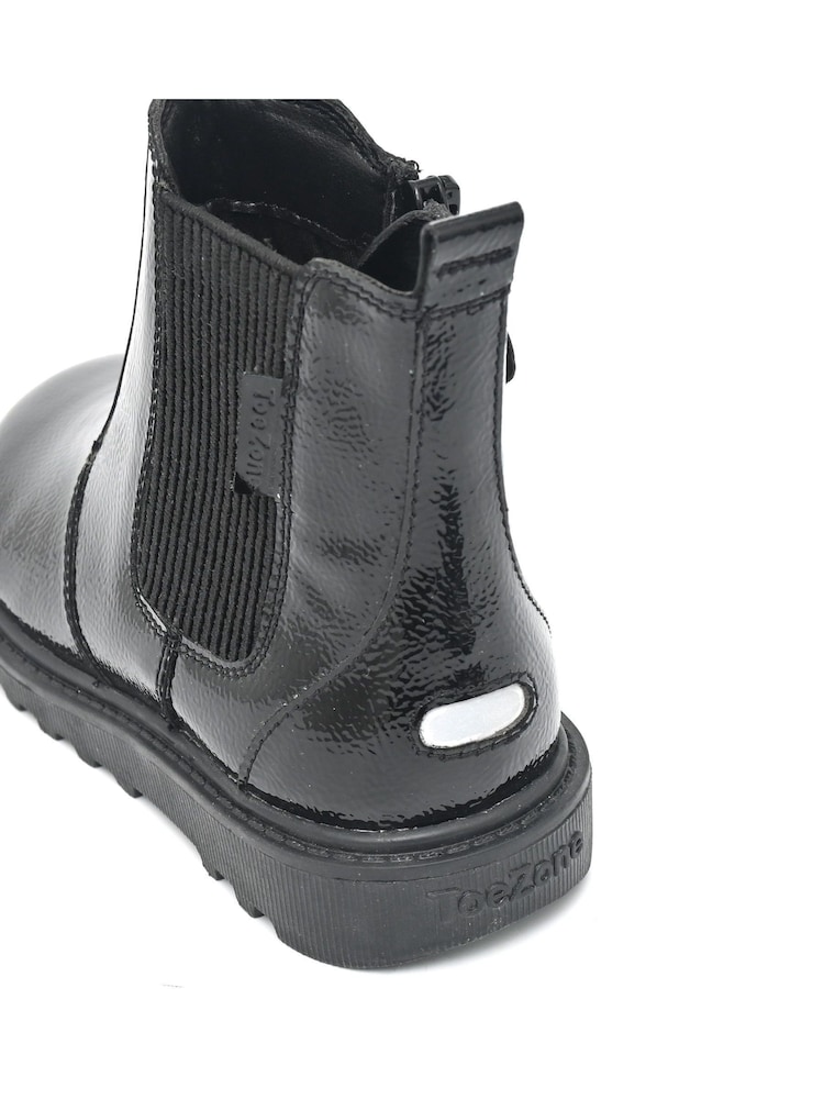 ToeZone Amara Girls Patent Leather Gusset and Zip Black Boots - Image 5 of 6