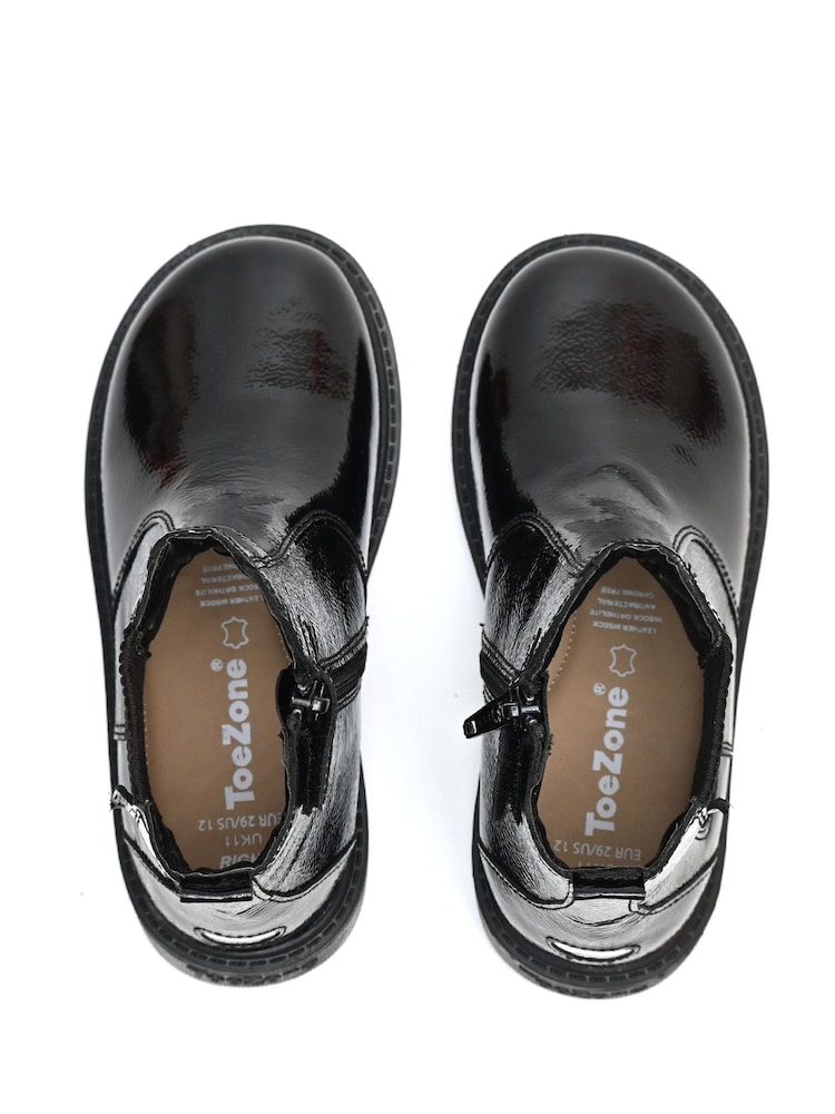 ToeZone Amara Girls Patent Leather Gusset and Zip Black Boots - Image 6 of 6