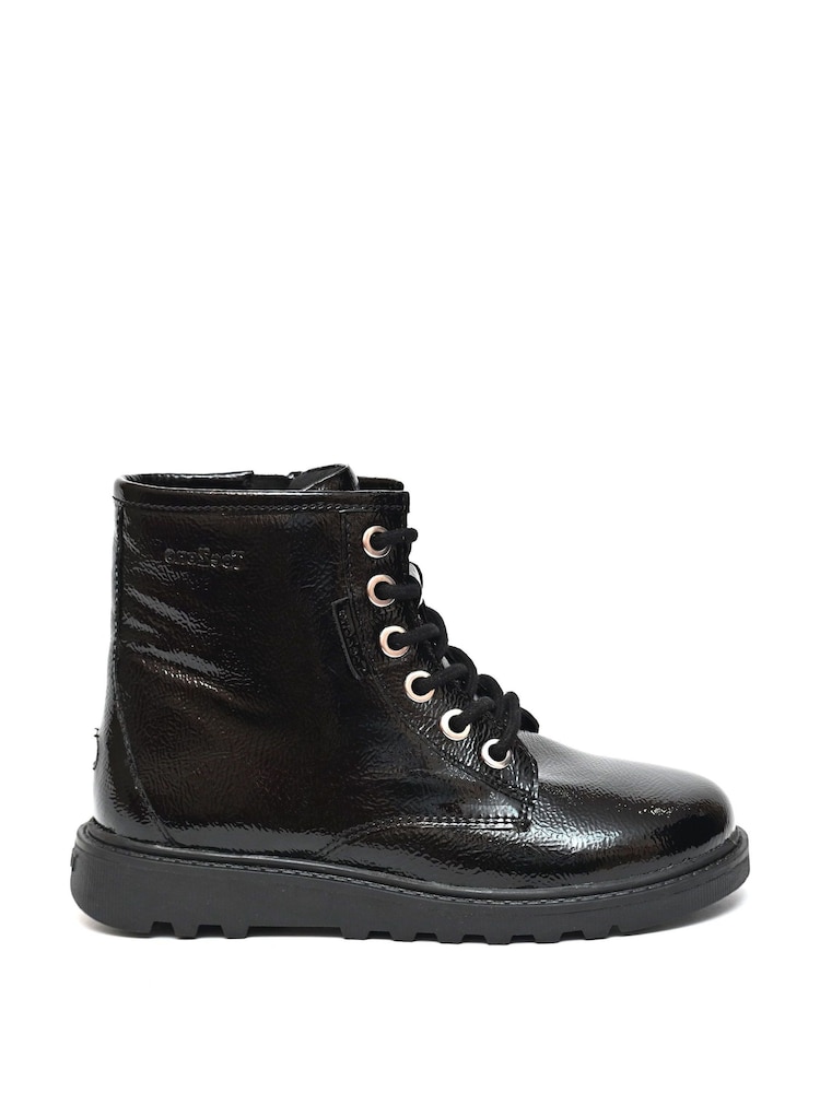 ToeZone Abby Girls Patent Leather Ortholite Ankle Black Boots - Image 1 of 4