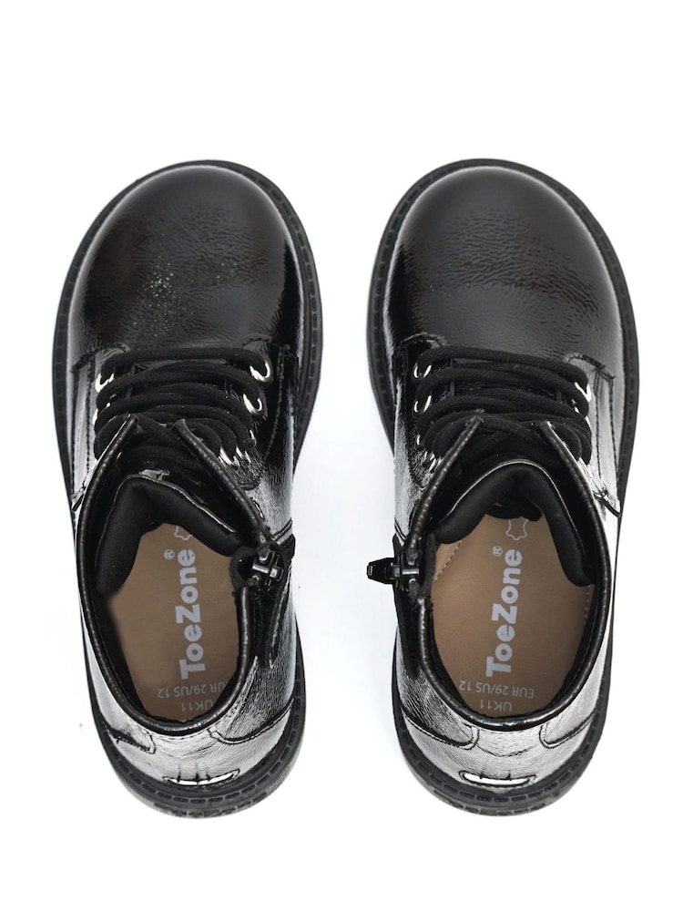ToeZone Abby Girls Patent Leather Ortholite Ankle Black Boots - Image 4 of 4