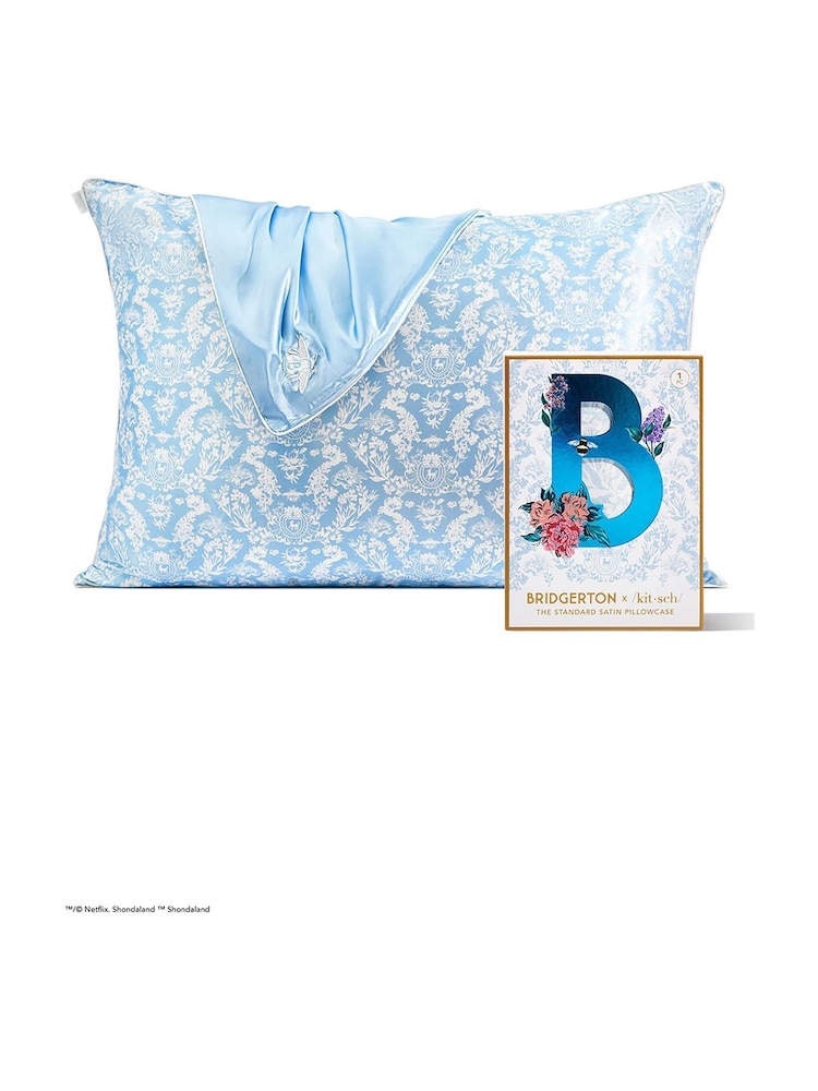 Kitsch x Bridgerton Blue Satin Pillowcase - Image 1 of 5 Kitsch x Bridgerton Blue Satin Pillowcase - Image 1 of 5