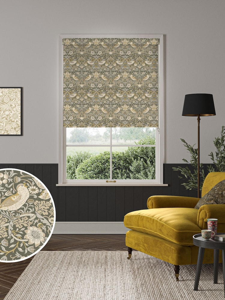 William Morris At Home Flint Green Strawberry Thief Made to Measure Roller Blind - Image 1 of 6