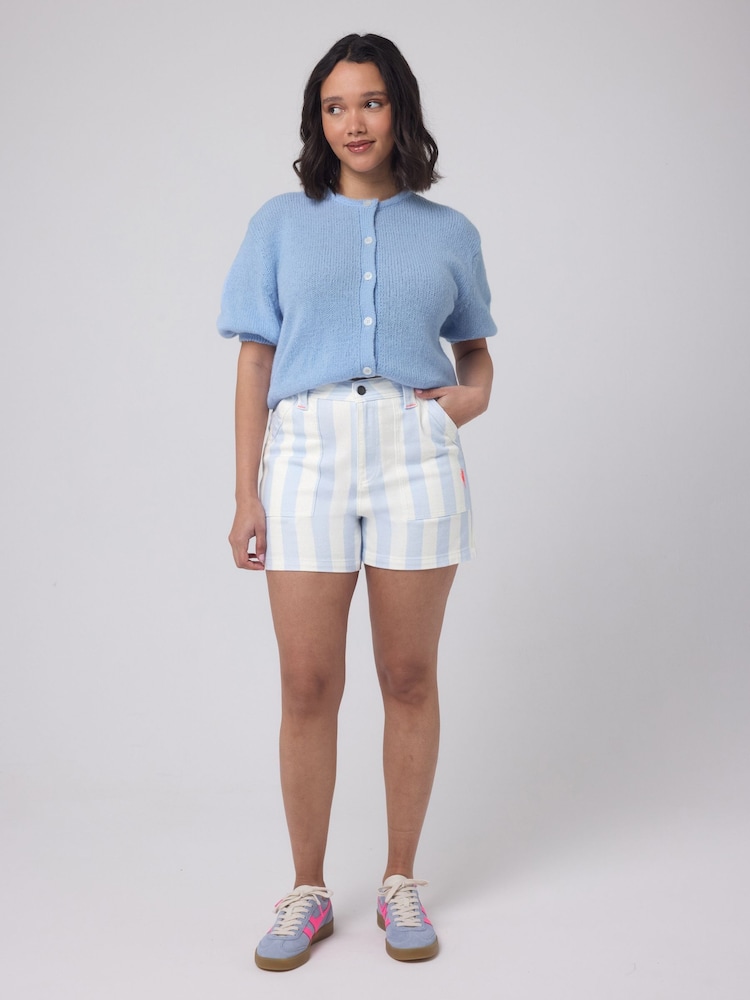 SCAMP & DUDE Blue Stripe Patch Pocket Denim Shorts - Image 1 of 3 SCAMP & DUDE Blue Stripe Patch Pocket Denim Shorts - Image 1 of 3