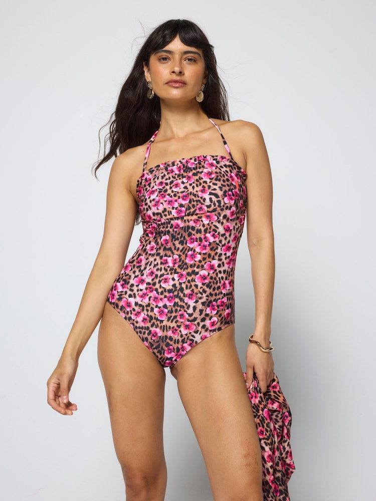 SCAMP & DUDE Pink Paradise Cheetah Bandeau Swimsuit - Image 1 of 6 SCAMP & DUDE Pink Paradise Cheetah Bandeau Swimsuit - Image 1 of 6