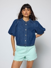 SCAMP & DUDE Blue Puff Sleeve Denim Shacket - Image 1 of 3