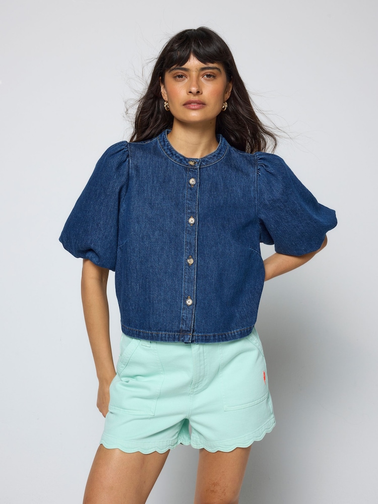 SCAMP & DUDE Blue Puff Sleeve Denim Shacket - Image 1 of 3