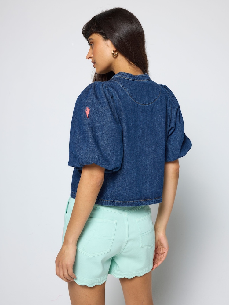 SCAMP & DUDE Blue Puff Sleeve Denim Shacket - Image 3 of 3