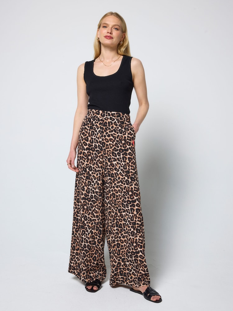 SCAMP & DUDE Natural Jaguar Printed Wide Leg Trousers - Image 2 of 6
