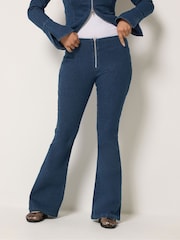PixieGirl Petite Blue Zip Front Kick Flare Jeans - Image 2 of 6