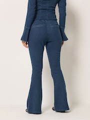 PixieGirl Petite Blue Zip Front Kick Flare Jeans - Image 3 of 6