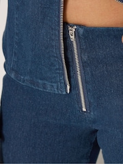 PixieGirl Petite Blue Zip Front Kick Flare Jeans - Image 4 of 6