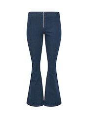 PixieGirl Petite Blue Zip Front Kick Flare Jeans - Image 5 of 6