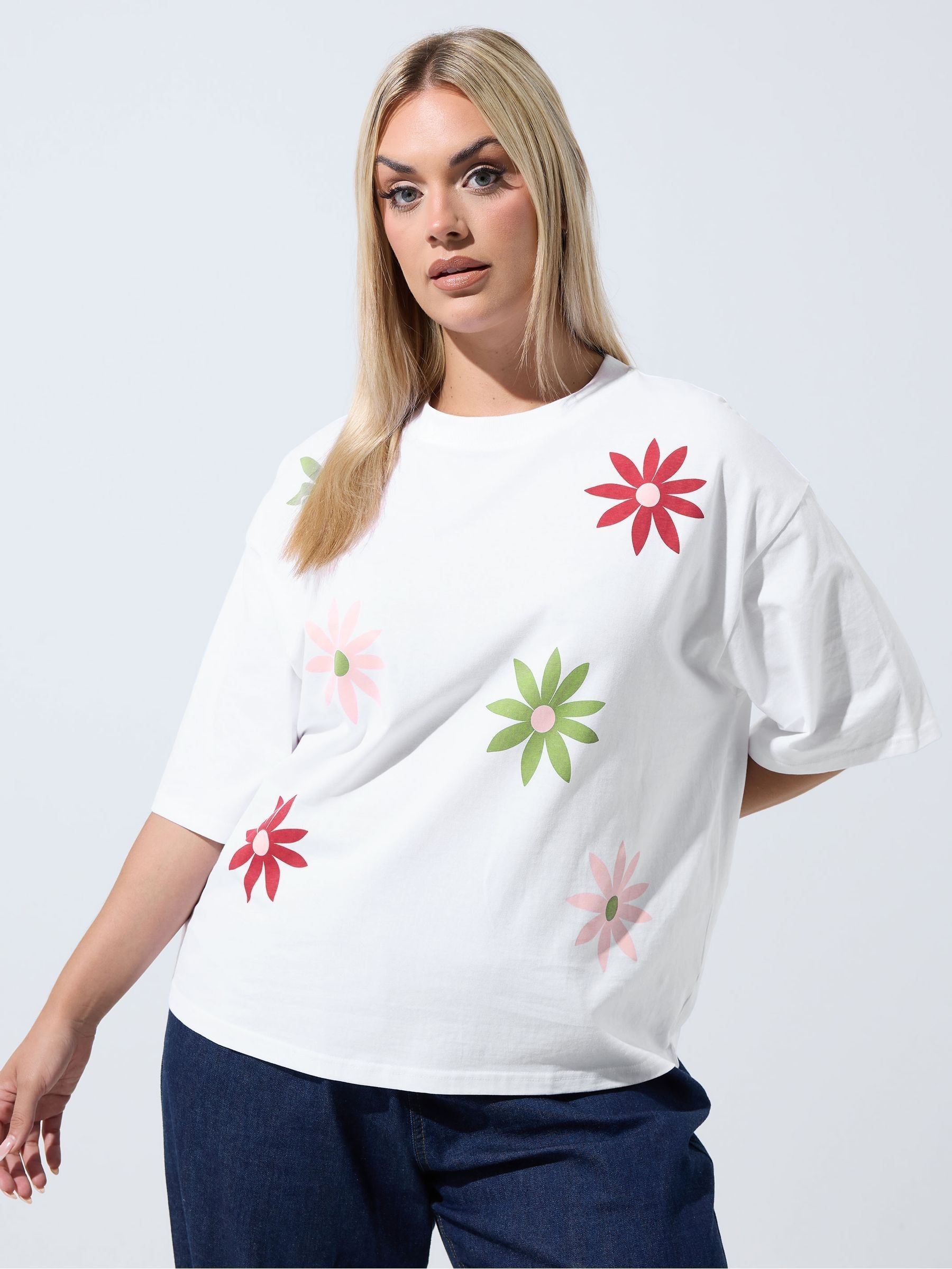 Yours Women's White Floral Graphic T-Shirt In | Size: 26-28 - Image 2
