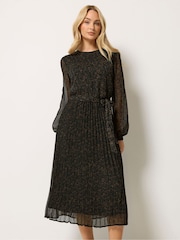 M&Co Black Printed Pleated Chiffon Dress - Image 1 of 6