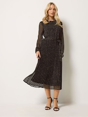 M&Co Black Printed Pleated Chiffon Dress - Image 2 of 6