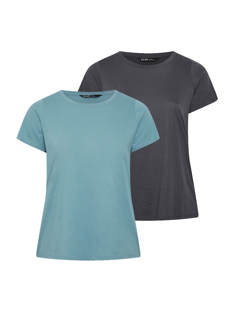 Yours Curve Blue Core Short Sleeve T-Shirts 2 Pack - Image 1 of 10 Yours Curve Blue Core Short Sleeve T-Shirts 2 Pack - Image 1 of 10