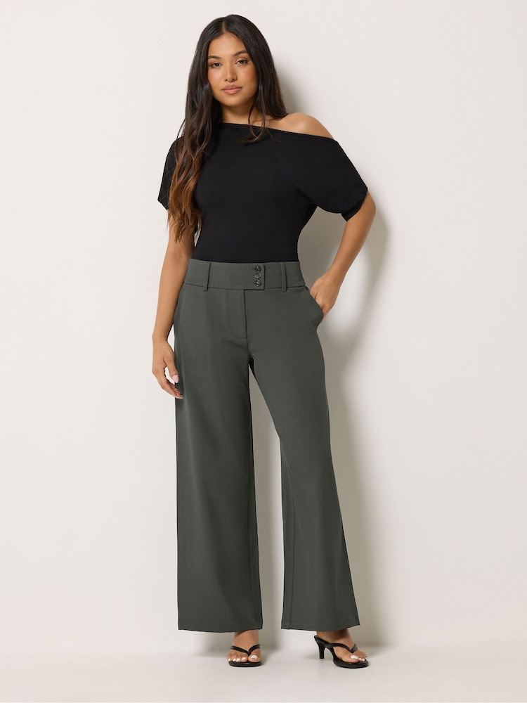 PixieGirl Petite Grey 3 Button Wide Leg Trousers - Image 1 of 6 PixieGirl Petite Grey 3 Button Wide Leg Trousers - Image 1 of 6