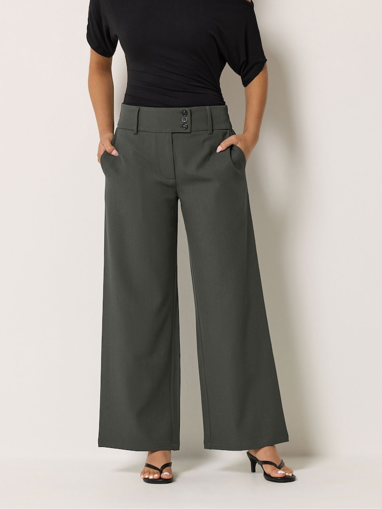PixieGirl Petite Grey 3 Button Wide Leg Trousers - Image 2 of 6 PixieGirl Petite Grey 3 Button Wide Leg Trousers - Image 2 of 6