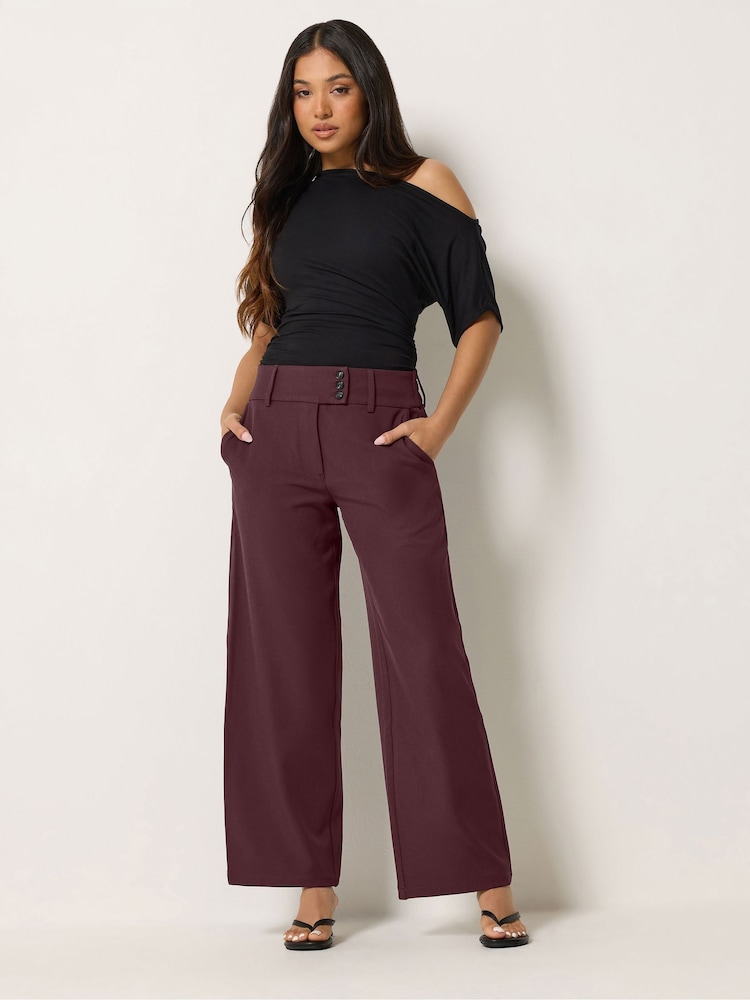 PixieGirl Petite Red 3 Button Wide Leg Trousers - Image 1 of 6