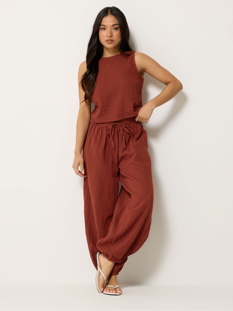 PixieGirl Petite Red Cotton Cheesecloth Top & Balloon Trousers Set - Image 1 of 5 PixieGirl Petite Red Cotton Cheesecloth Top & Balloon Trousers Set - Image 1 of 5