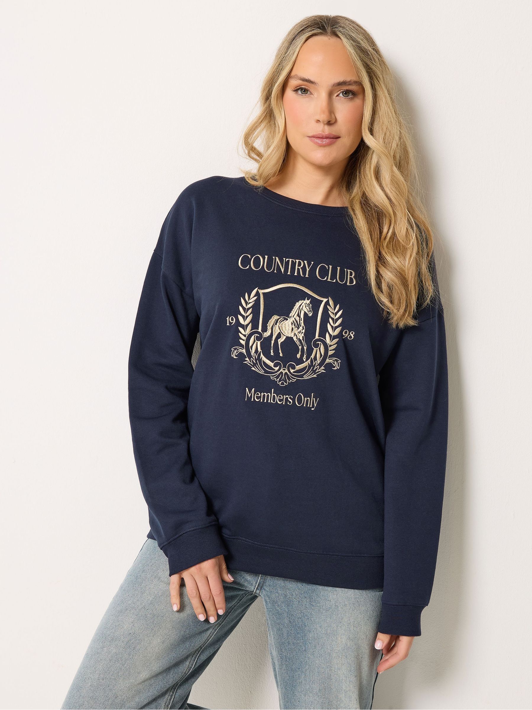 Long Tall Sally Women's Dark Navy Tall 'Country Club' Embroidered Slogan Sweatshirt In | Size: 20 - Image 3