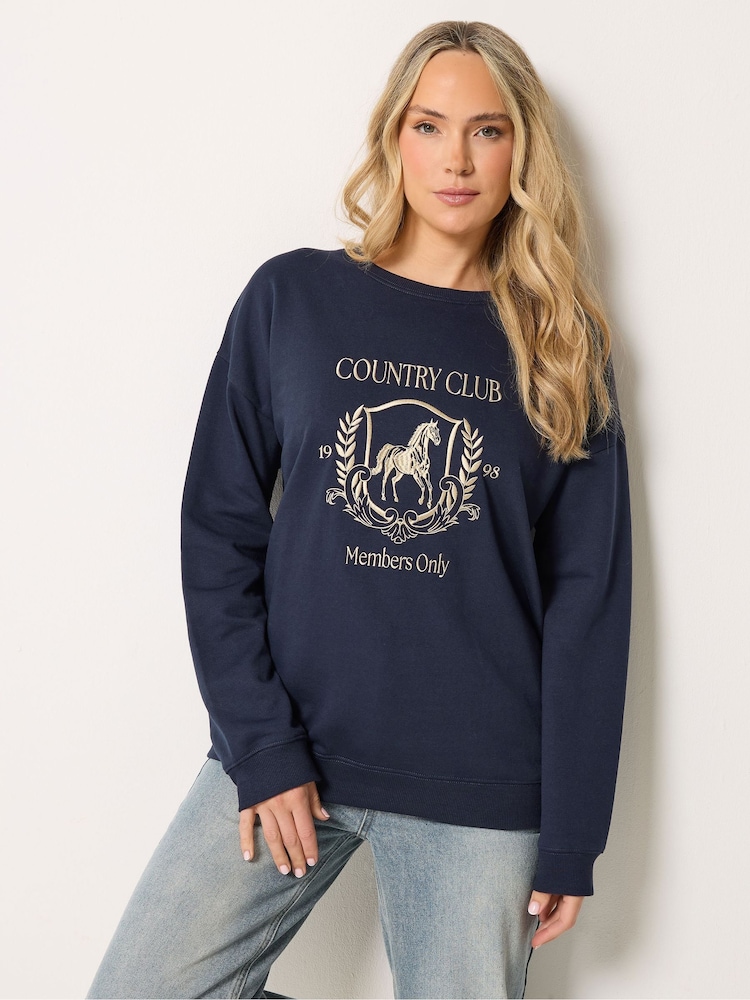 Long Tall Sally Blue Country Club Embroidered Sweatshirt - Image 1 of 6
