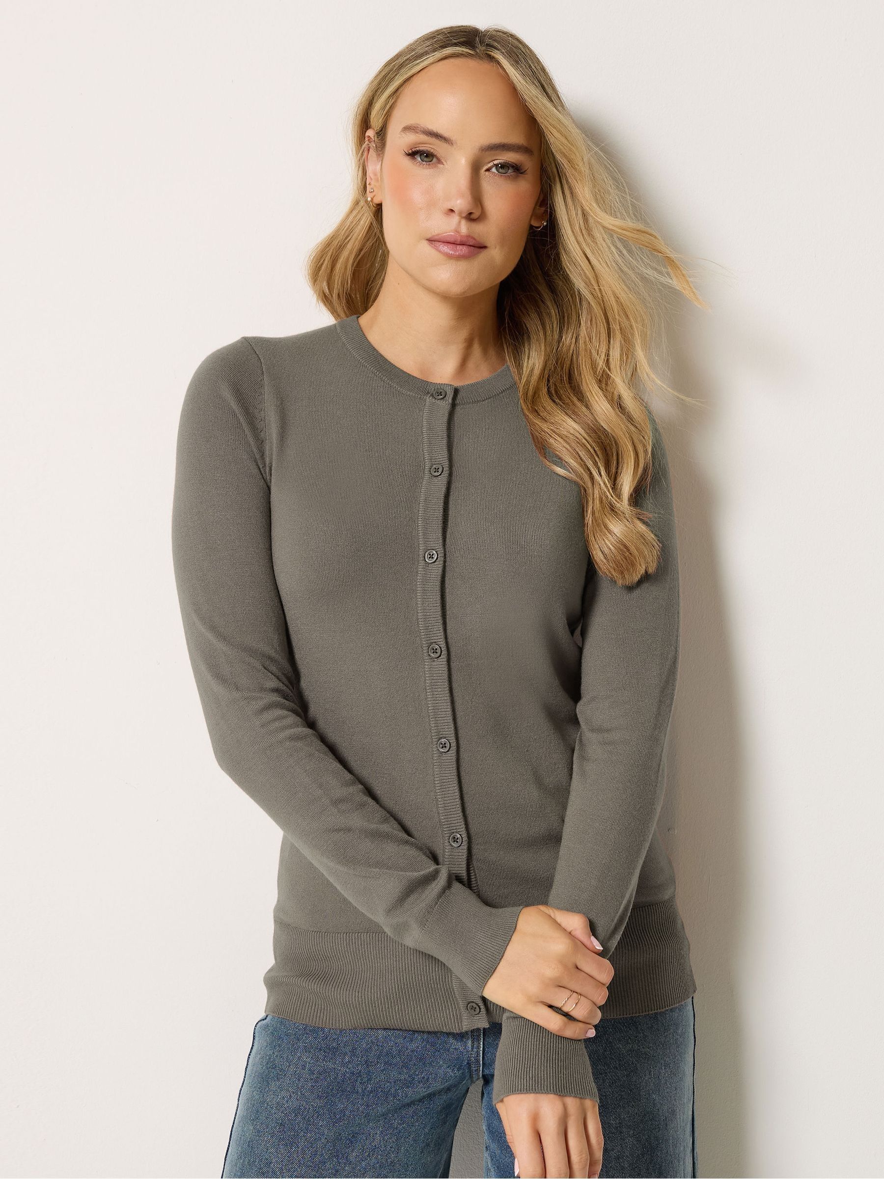 Long Tall Sally Women's Brown Tall Crew Neck Button Cardigan In | Size: 8-10 - Image 2