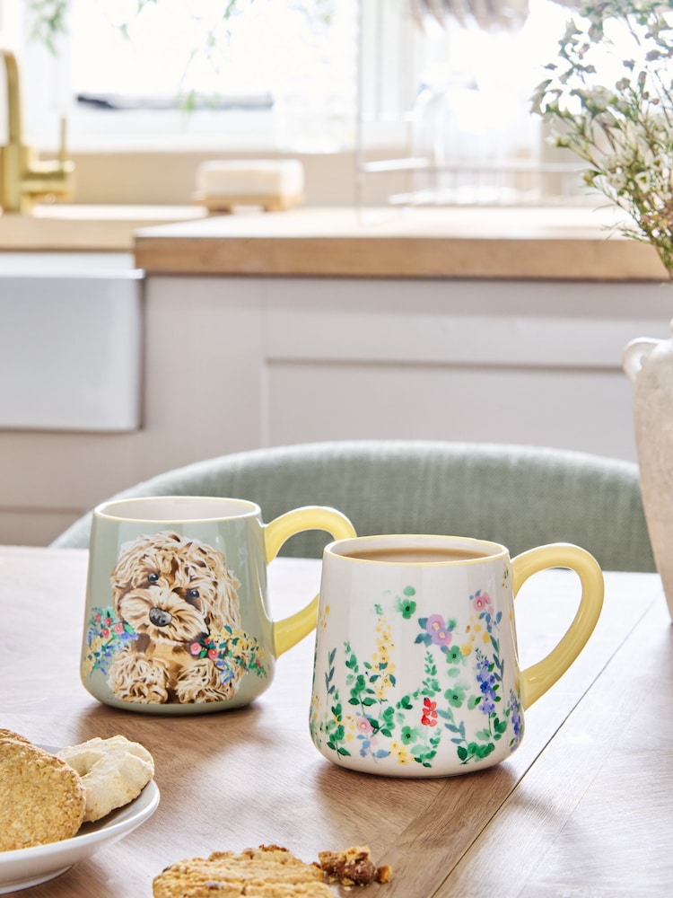 Set of 2 Sage Green Charlie Cockapoo Mugs - Image 1 of 4 Set of 2 Sage Green Charlie Cockapoo Mugs - Image 1 of 4