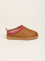 Brakeburn Brown Cross Stitch Detail Slippers - Image 1 of 4