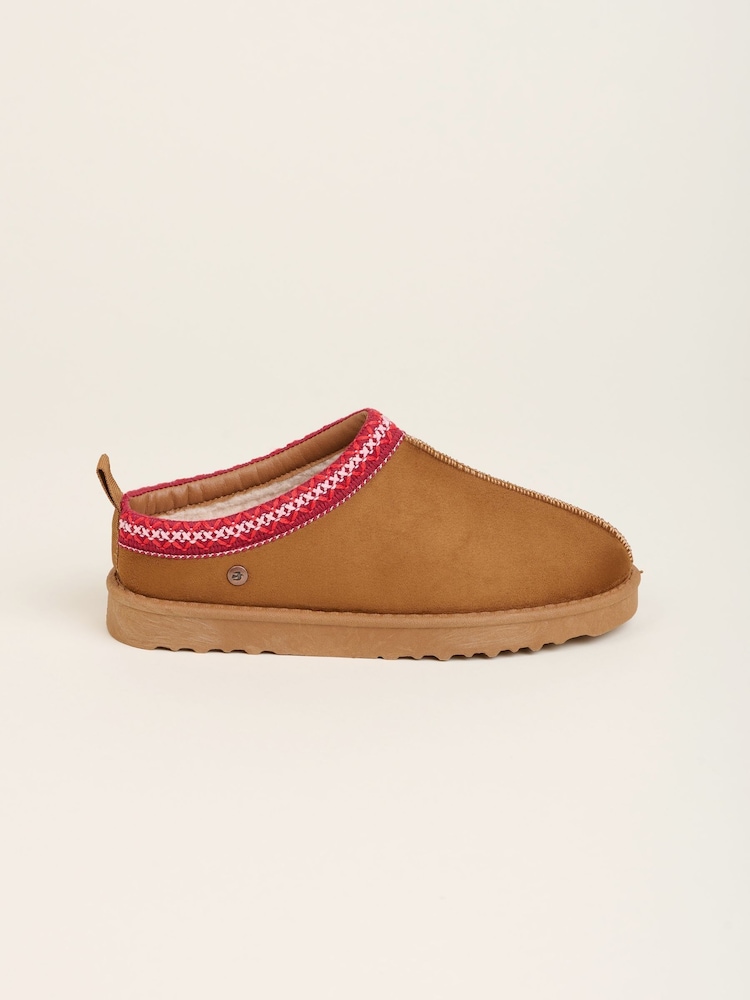 Brakeburn Brown Cross Stitch Detail Slippers - Image 1 of 4